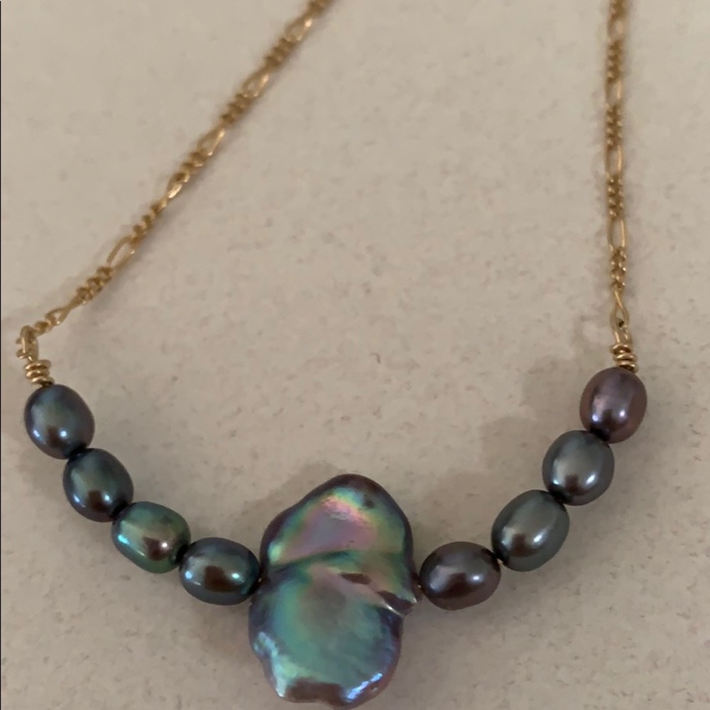 Biwa Pearl Baroque Gold Bar Necklace